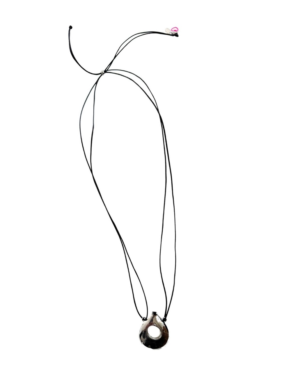 Black Adjustable Cord Necklace with Silver Plated Pendant
